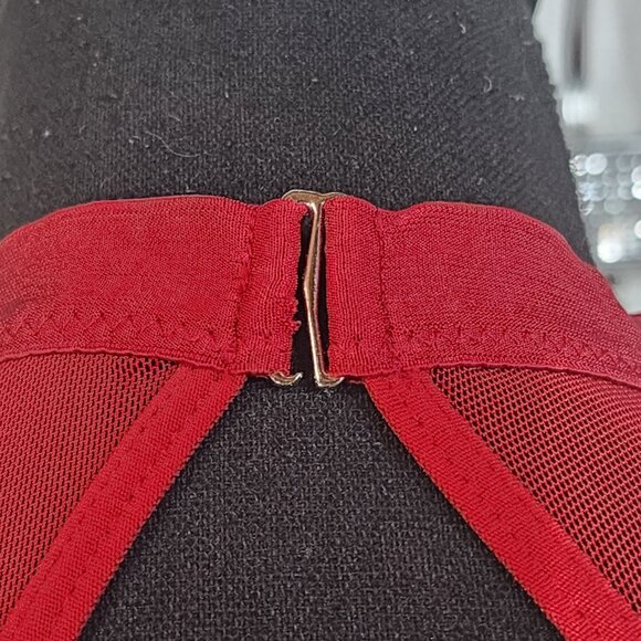 Avidlove Red Mesh Sheer High Neck SS Poly Span Crop Top with Built in Bra Size M - Picture 15 of 16